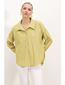 Bigdart 20215 Wide-Fit Striped Oversize Shirt - Green