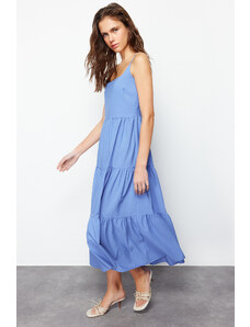 Trendyol Indigo Skirt Waist Opening Cotton Blend Maxi Woven Dress