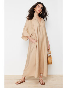 Trendyol Camel V Neck Half Sleeve Aerobin Woven Kimono & Kaftan Dress
