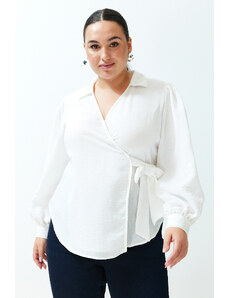 Trendyol Curve Ecru Polo Neck Double Breasted Closure Woven Blouse