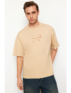 Trendyol Mink Oversize/Wide Cut Gel Animal Printed 100% Cotton T-shirt