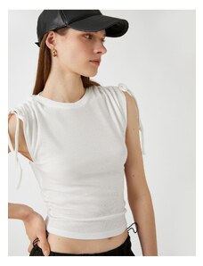 Koton Crop T-Shirt Sleeveless with Ruffles on the Shoulder.