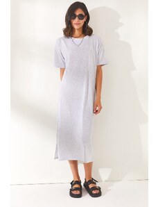 Olalook Women's Gray Oversized Cotton Dress with Slits