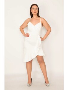 Şans Women's Plus Size Bone Flywheel Detailed Strappy Dress