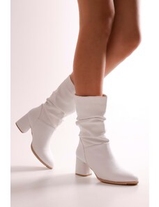 Shoeberry Women's Nollie White Heels & Ankle Boots, White Skin.
