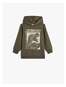 Koton Hooded Sweatshirt Dinosaur Printed Long Sleeve Raised