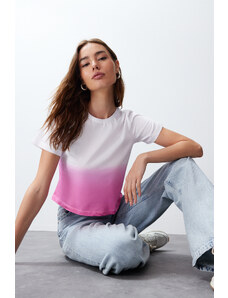 Trendyol Pink Gradient Transitional Relaxed Fit/Crop Knitted T-Shirt