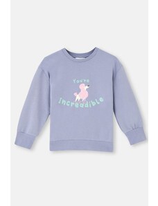 Dagi Ice Blue Long Sleeve Crew Neck Front Printed Sweatshirt