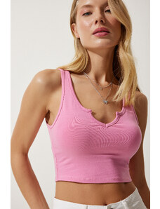 Happiness İstanbul Women's Pink Strap Crop Knitted Blouse