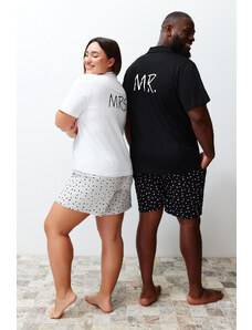 Trendyol Black Regular Fit Printed Couple Knitted Plus Size Pajamas Set