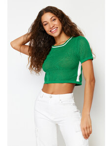 Trendyol Green Crop Openwork/Perforated T-Shirt Look Knitwear Sweater