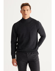 ALTINYILDIZ CLASSICS Men's Anthracite Standard Fit Normal Cut Half Turtleneck Cotton Knitwear Sweater.