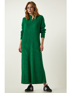Happiness İstanbul Women's Green Ribbed Oversize Knitwear Dress