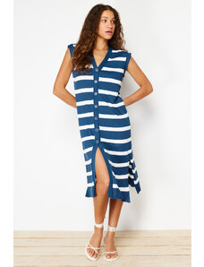 Trendyol Indigo Striped Oversize Midi Knitwear