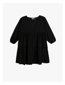 Koton Beach Dress V-Neck Textured Long Sleeves Ruffles