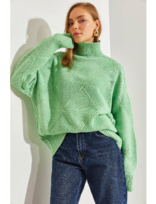 Bianco Lucci Women's Turtleneck Patterned Knitwear Sweater