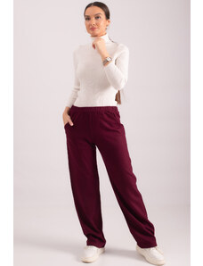 armonika Women's Burgundy Waist Elastic Waist Pocket Wide Leg Trousers