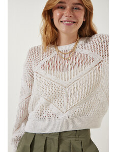 Happiness İstanbul Women's Cream Openwork Seasonal Knitwear Sweater