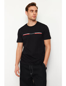 Trendyol Black Regular/Regular Fit Stripe Pattern 100% Cotton T-shirt