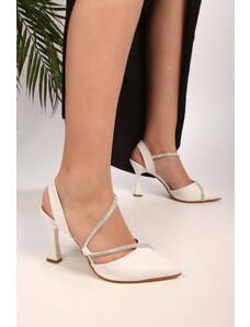 Shoeberry Women's Silvy White Skin Stony Heels Shoes