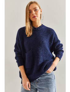 Bianco Lucci Women's Big Pocket Patterned Knitwear Sweater