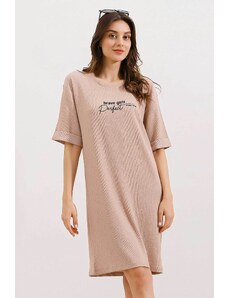 Bigdart 2452 Printed Oversize Knitted Dress - Biscuit