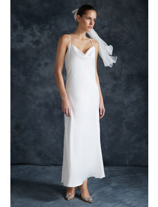 Trendyol Bridal White Accessory Satin Wedding/Nikah Elegant Evening Dress