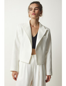 Happiness İstanbul Women's White Double Breasted Collar Blazer Jacket