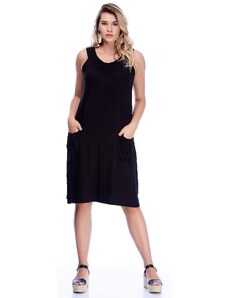 Şans Women's Plus Size Black Viscose Pocket Casual Cut Dress