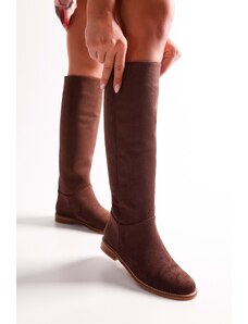 Shoeberry Women's Mori Brown Suede Riding Boots Brown Suede