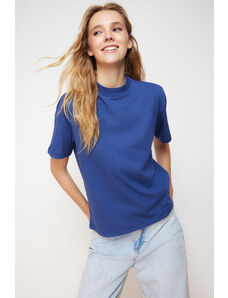 Trendyol Indigo 100% Cotton Basic High Neck Knitted T-Shirt