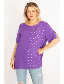 Şans Women's Plus Size Lilac Woven Viscose Fabric Lacquer Printed Blouse