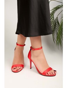 Shoeberry Women's Tulipa Red Satin Single Strap Heeled Shoes