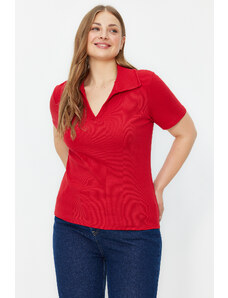Trendyol Curve Red Ribbed Knitted Blouse
