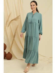 By Saygı Lace-Up Collar Long Hijab Dress