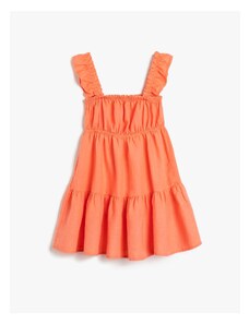 Koton Girl's Frill-Straped Straps Square Collar Linen Dress