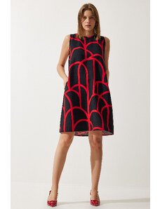 Happiness İstanbul Women's Black Red Patterned Summer Bell Dress