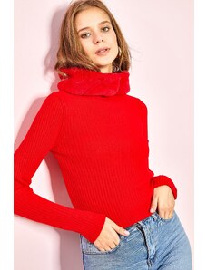 Bianco Lucci Women's Faux Fur Hooded Knitwear Sweater