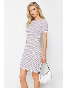 Trendyol Ecru Mini Knitwear Striped Basic Dress