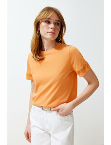 Trendyol Orange Accessory Detail Basic/Regular Fit Knitted T-Shirt