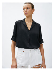 Koton Shirt Collar Blouse with Folded Sleeves Detailed