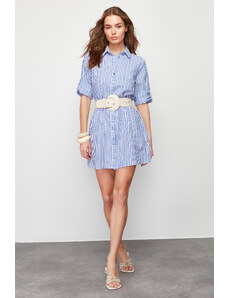 Trendyol Blue Striped Mini Woven Shirt Dress