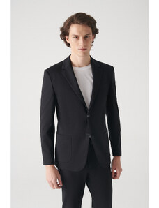 Avva Men's Black Knitted Flexible Unlined Slim Fit Slim Fit Jacket