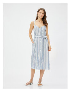 Koton Linen Midi Dress With Buttons and Belted