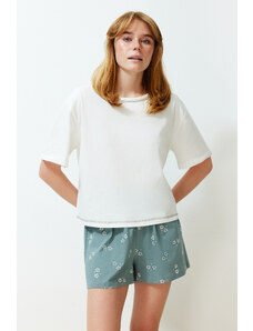 Trendyol White 100% Cotton Geometric Patterned Knitted Pajamas Set