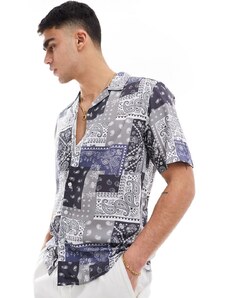 ONLY & SONS resort shirt with bandana print in grey