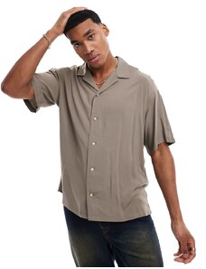 ADPT oversized revere collar shirt in beige-Neutral