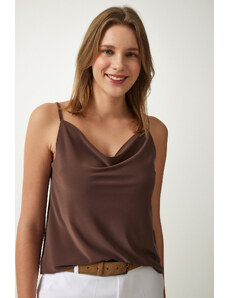 Happiness İstanbul Women's Brown Strapless Collar Sandy Knitted Blouse