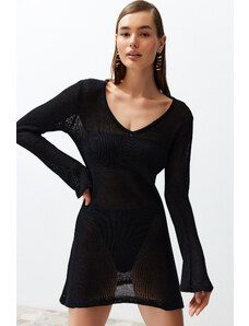 Trendyol Black Fitted Mini Knitted Knitwear Look Beach Dress