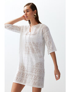 Trendyol Bridal White Mini Knitted Tie-Up Knitwear Look Beach Dress